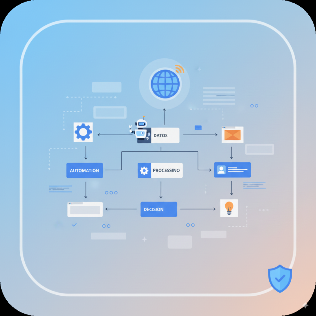 Diagrama digital de fluxo de trabalho, simbolizando automação de processos e desenvolvimento de soluções.