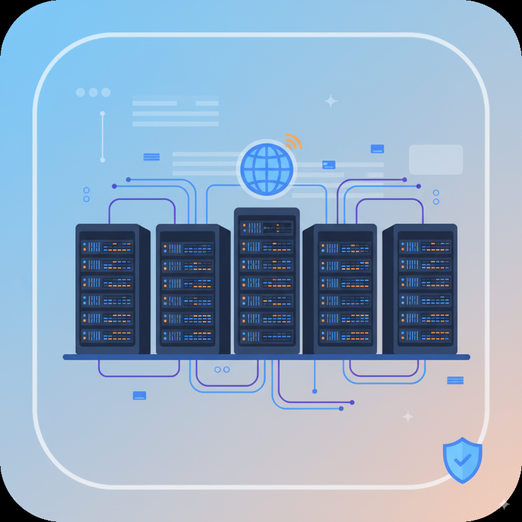 Servidores de computador, simbolizando hospedagem de sites e infraestrutura web.