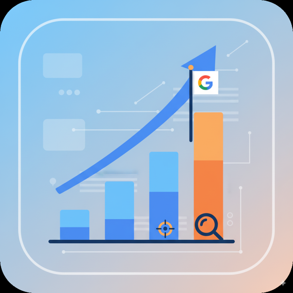 Ícone de um gráfico de crescimento, representando marketing digital e Google Ads.